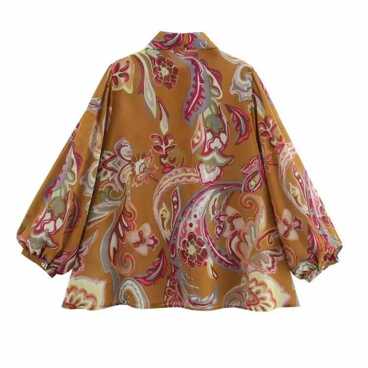 

ZBZA Spring New Loose Long Sve Floral Print Transparent Women's Sle irt Casual Loose Fit Polyester Fiber Thin Model