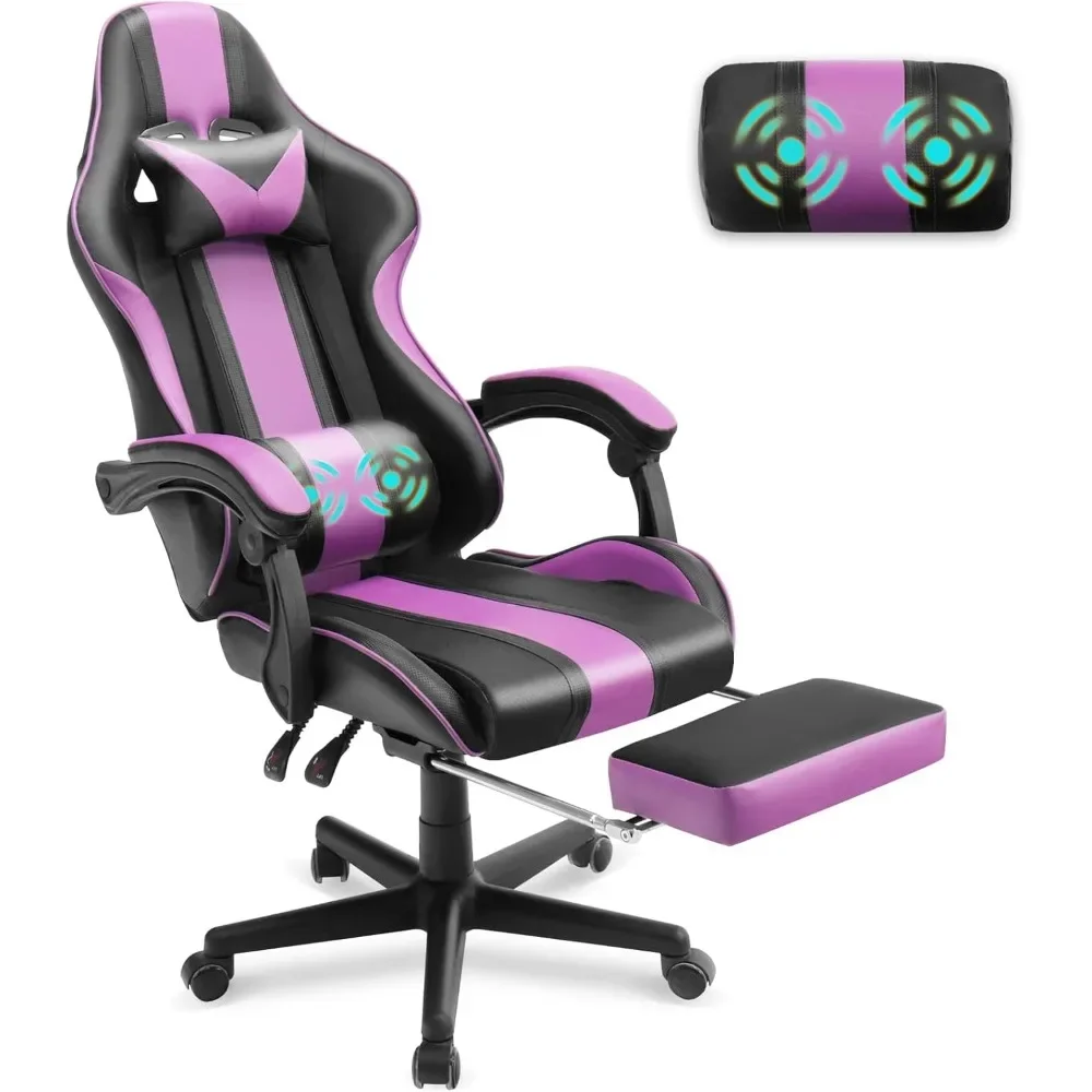 

Gaming Chairs, Ergonomic Racing Style PC Game Computer Chair with Headrest Lumbar Support Adjustable Recliner PU Leather Video