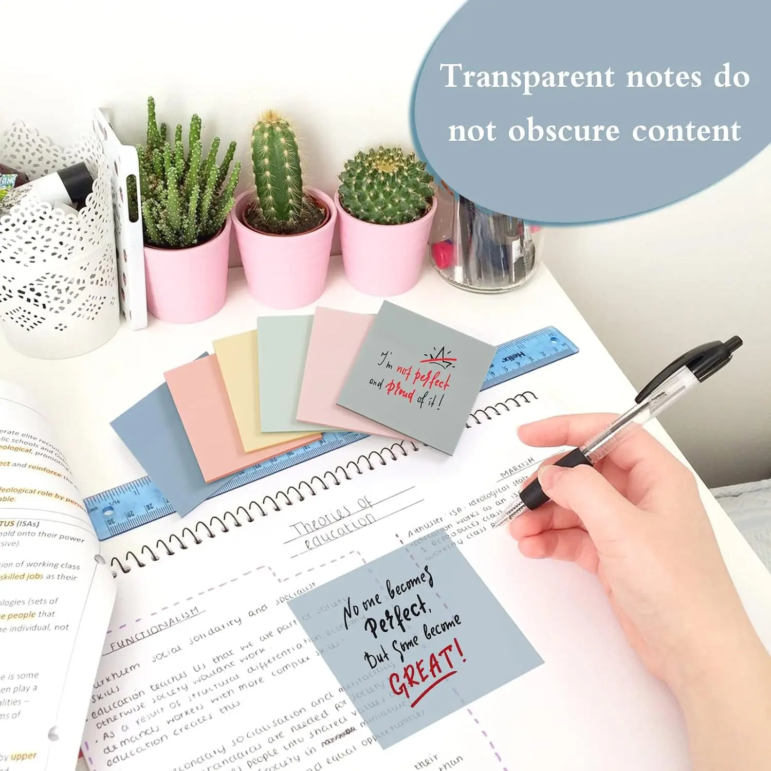 Morandi Transparente PET-Haftnotizen Wasserfeste Wiederablösbare Notizblöcke Mini Klare N-Zeit-Aufkleber für Fehlerkorrektur & Studium – Detail 5