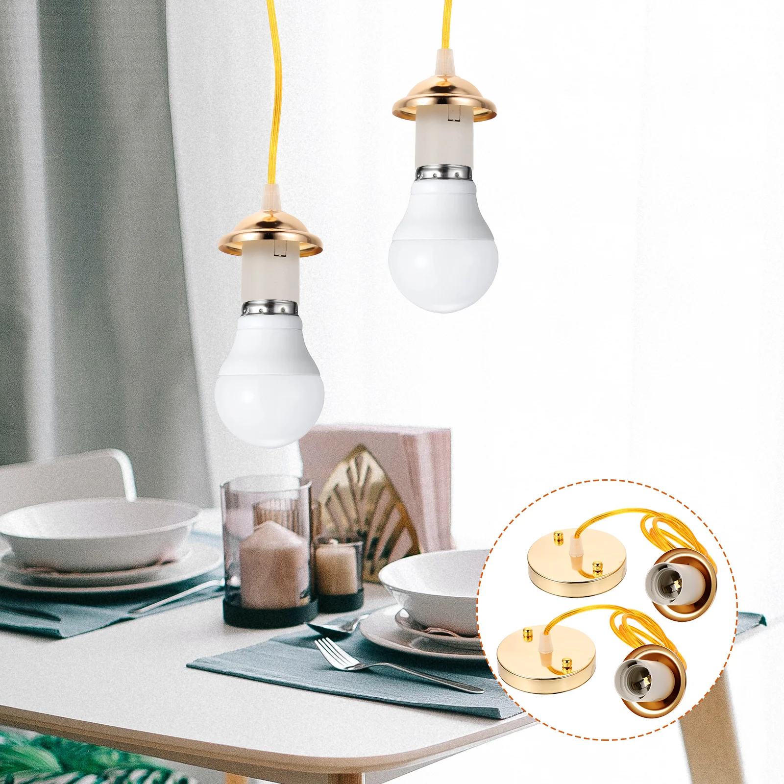 

2Pcs Ceiling Light Holder E27 Thread Screw Socket Lamp Holder Metal ABS Pendant Ceiling Canopy Adjustable Cord