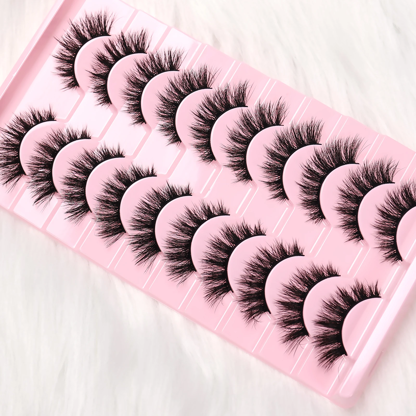 10 أزواج من الرموش الصناعية الرقيقة ثلاثية الأبعاد - رموش صناعية خفيفة الوزن وقابلة لإعادة الاستخدام سهلة الاستخدام للحفلات اليومية والمكياج للنساء