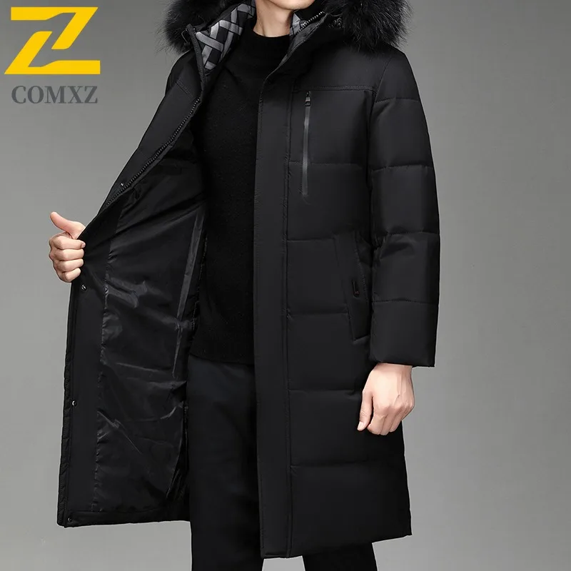 Maxbarley 2025 Winter Warm Puffer Coat Men Luxury Thick Fur Collar Hooded White Duck Down Padding Coat Snow Ski Long Down Jacket