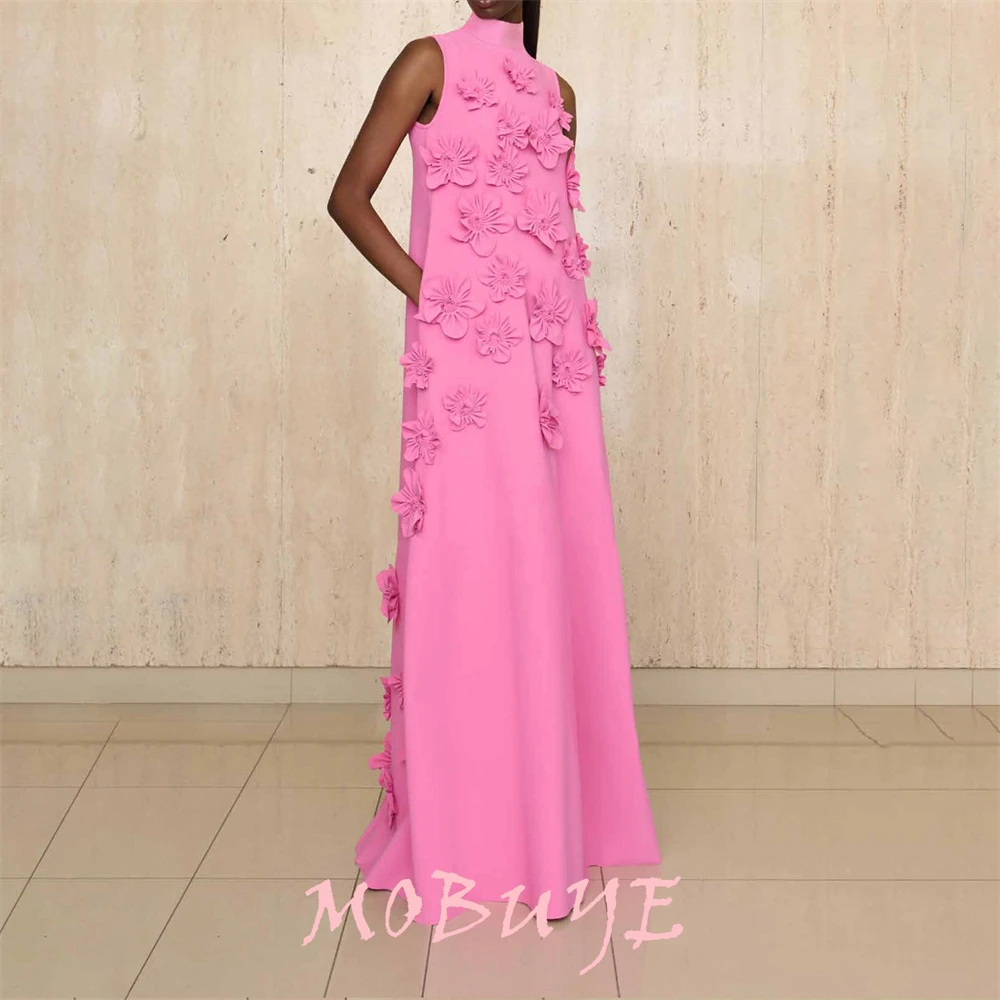 MOBUYE-Robe de Bal à Manches Courtes pour Femme, Longueur au Sol avec Fleurs, Mode de Soirée Élégante, 2024