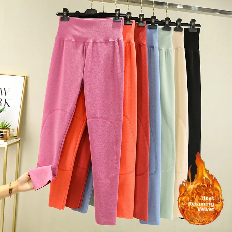 Thiened عالية الخصر Fce اصطف الركبة وسادة السراويل النسائية الشتاء قاعدة طبقة الجوارب Dervo مرقع الملابس الداخلية الدافئة حجم كبير