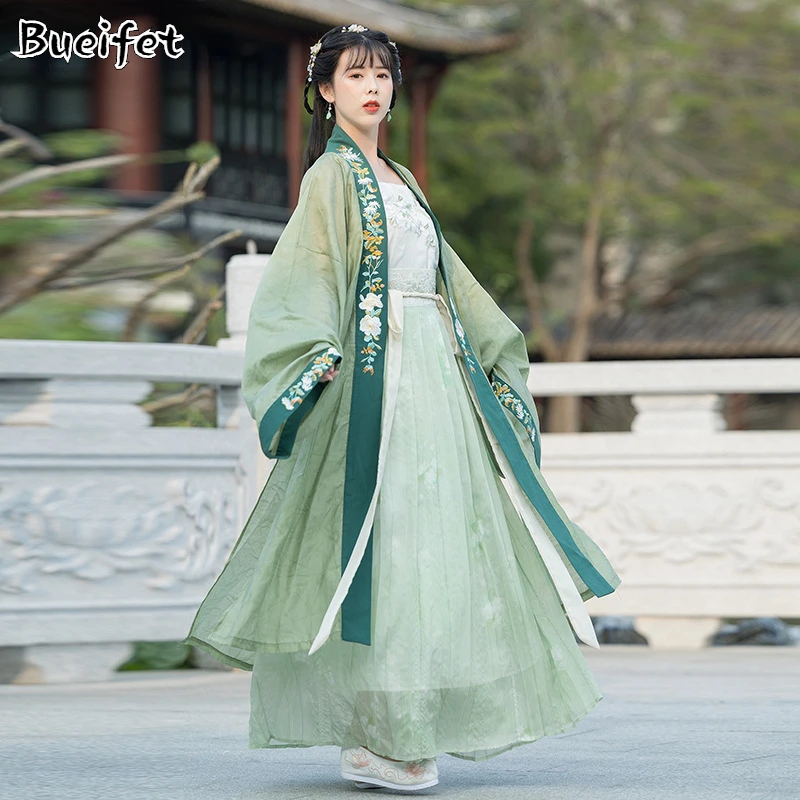 

Song Dynasty Embroidered Hanfu Women Ancient Princess Folk Dress Green Embroidery Clothes Adult Halloween Fairy Cos Costume