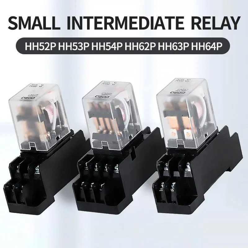 

10 PCS Small Intermediate Relay AC Electromagnetic Relay with Base Switch HH52P HH53P HH54P HH62P HH63P HH64P