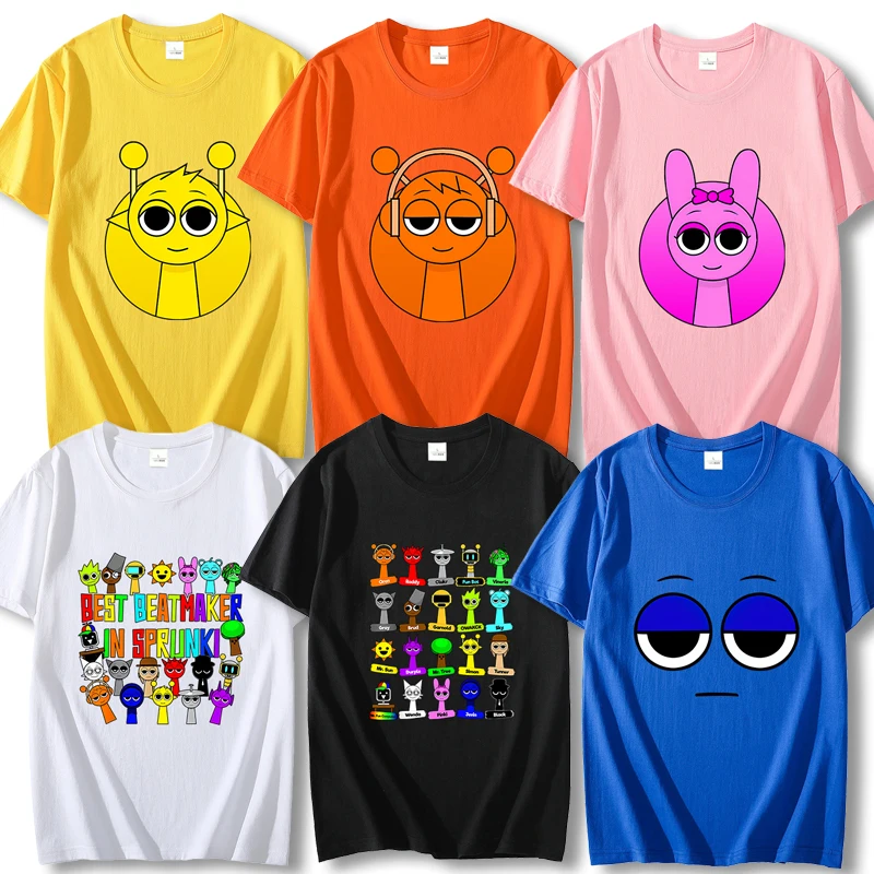 

Футболка с мультяшным принтом Sprunki для мужчин и женщин с коротким рукавом, летняя повседневная уличная одежда в стиле Харадзюку, забавные футболки унисекс, трендовые подарки на день рождения