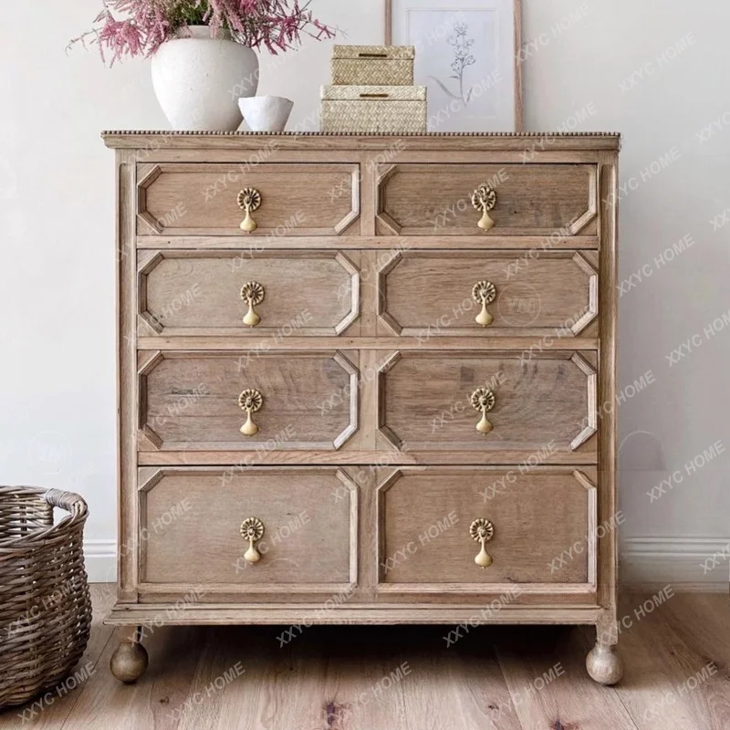Antique Solid Wood Chest of Drawers Farmhouse Storage Cabinet New Classical 8 Drawer Vintage Entryway
