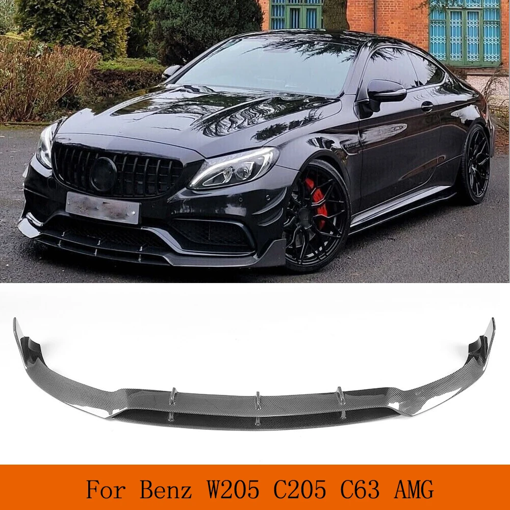 Car Front Bumper Carbon Fiber Chin Lip for  Mercedes Benz W205 C205 C63 AMG Coupe 2015-2018 Front Bumper Lip REAL CARBON