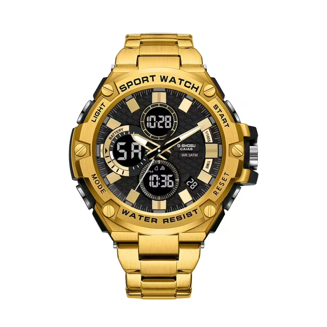 

G-SHOSU Watch 2100 Men's Digital Sports Watch Large Dial, Full-Featured, World Time, LED Dual Display, Sporty Casual Style