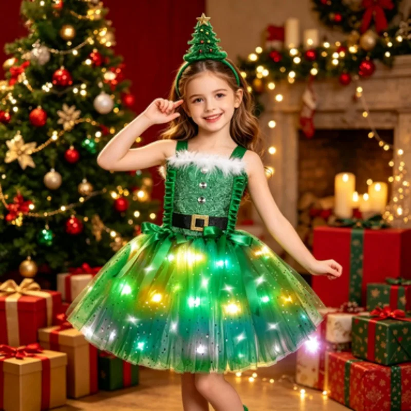

Colorful LED tulle tutu skirt, kids' glowing green tulle skirt, perfect for Halloween celebrations and holiday photo shoots