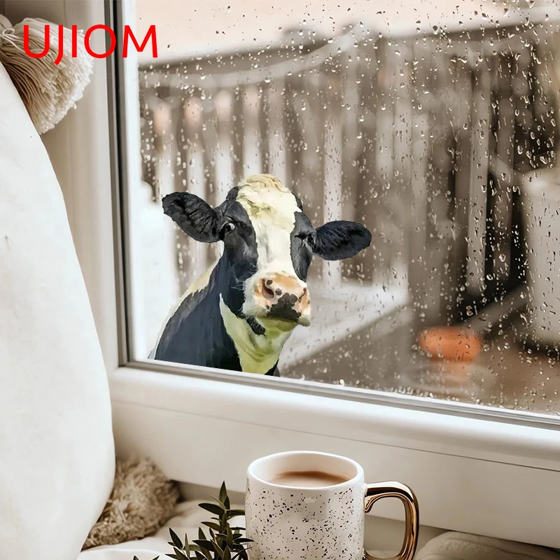 UJIOM 13cm Cute Cow Animal Peeker Wall Sticker Creativite Vinyl Refrigerator Kids Room Decal Windows Decoration Wallpapers