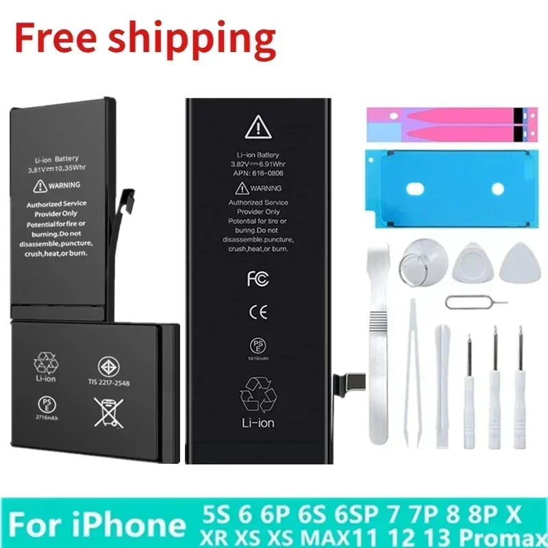 

Brand New Replacement Battery for IPhone 5 6 7 8 10 S SE Plus X XR XS 11 12 13 14 Pro Max Mini for Apple with Free Tools Sticker