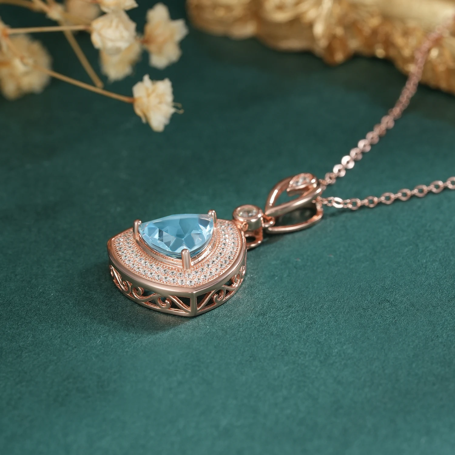 YBO Trendy Rectangle Pendant For Necklaces 18K Rose Gold Plating 925 Sterling Silver Gemstone Natural Blue Topaz Clavicle Chains
