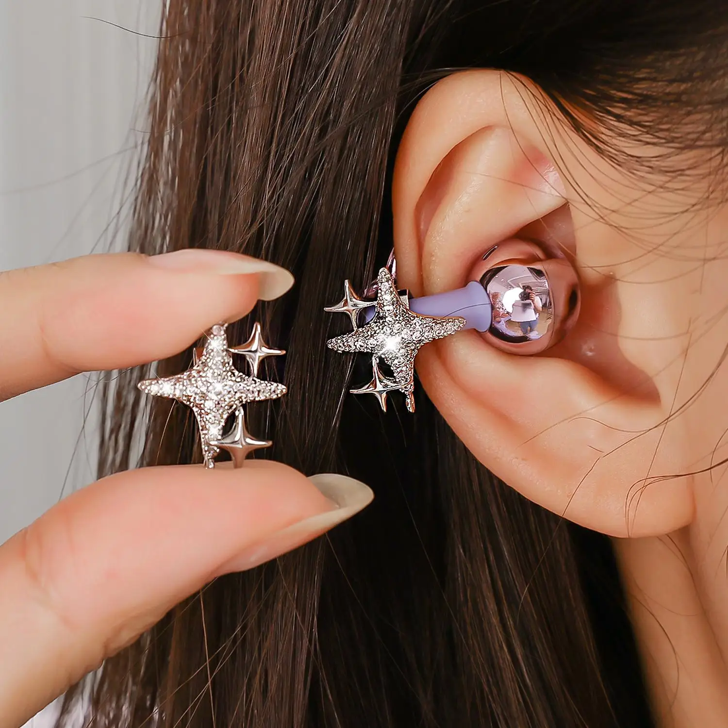 Clip d'écouteurs Bluetooth en zircon en forme d'étoile à quatre branches, amovible, décoration exquise pour casque DIY, compatible Huawei Freeclip 1/2