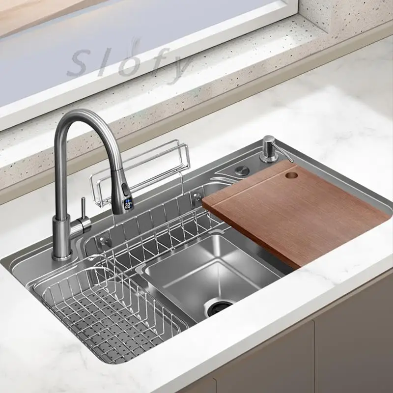 304 Stainless Steel Kitchen Sink Single Bowl Wash Basin Home Sinks Topmount  Workstation Kitchen Sink With Drain Accessories Set