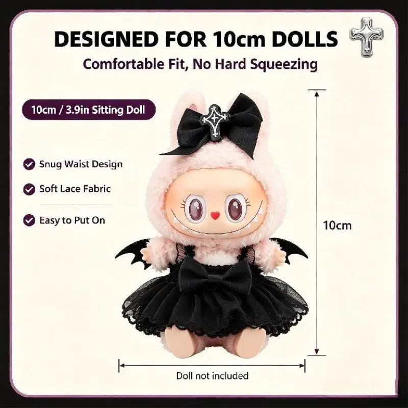 For Labubu Doll Clothing A skirt with black bat wings Halloween Doll Costumes 10cm Clothing Shoes Doll DIY Accessories decorate view 2