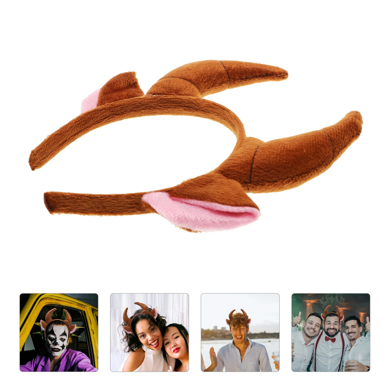 Kids  Ox Horn Shape Animals Ears Headband Party Cosplay Costume Headdress Hair Headpiece (Brown)