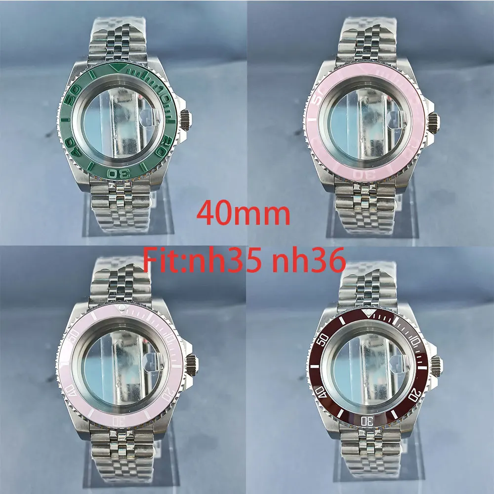 40mm Silver Shiny Watch Case 316L Stainless steel sapphire Glass 10bar waterproof 120 Click bezel Silver Jubilee