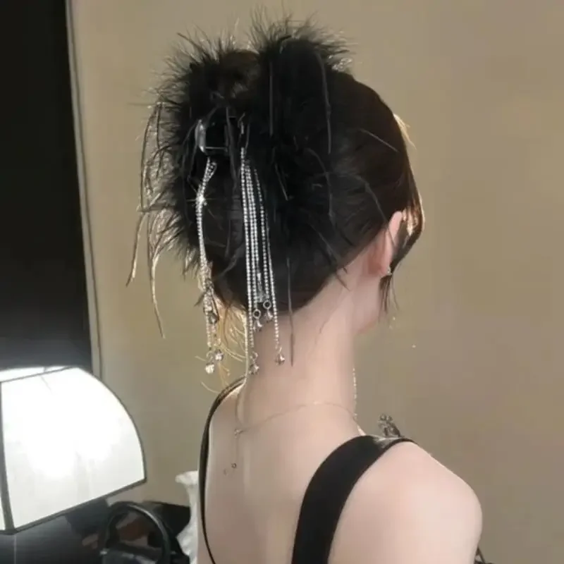 دبوس شعر أنيق على شكل ريشة للأميرة للنساء، غطاء رأس بمخلب شعر، شرابات طويلة، مشبك إكسسوارات شعر نسائية