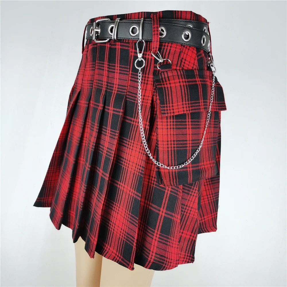 Halloween Gothic A Line Skirts Women Autumn Zipper Pleated Plaid School Mini Skirt Strap Sexy Solid Suspender Bottom