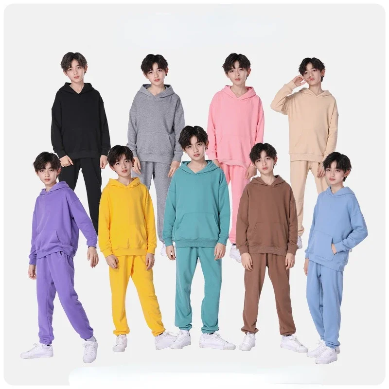 مدرسة المراهقين بنين ملابس رياضية ربيع الخريف عارضة القطن هوديس Sweatpants 2PC الفتيات الملابس مجموعة طويلة الأكمام الاطفال رياضية #3