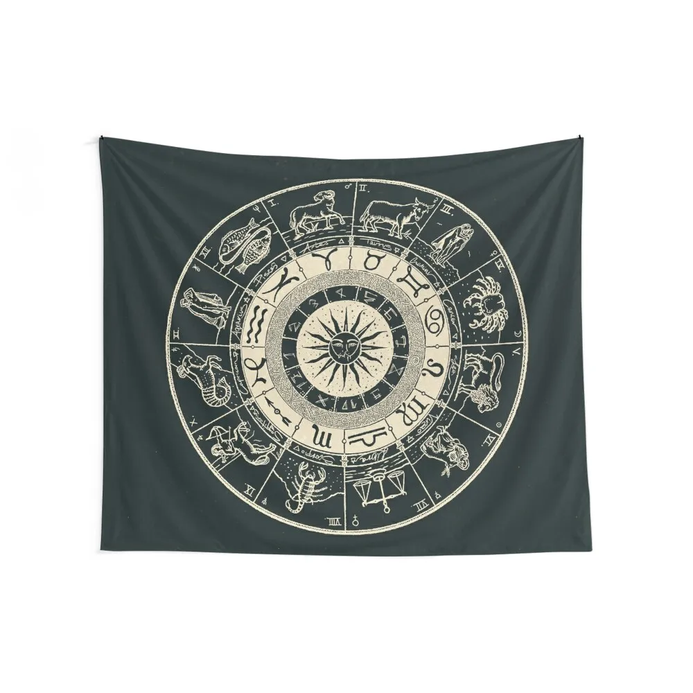 Hand Drawn Zodiac Chart Squid Ink Black Tapestry Home Decorators Art Mural Tapestry