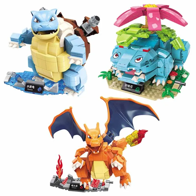 Pokemon Creative Building Blocks Bricks Classic Cartoon Anime Doll Mewtwo Toy Pocket Monster Charizard Assembling Model Kid Gift