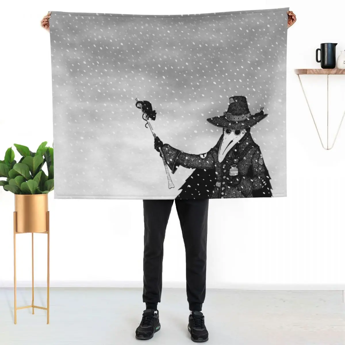 Plague Doctor in the Snow Throw Blanket Thermal Blankets For Sofas Bed Furrys Soft Plaid Stuffeds Blankets
