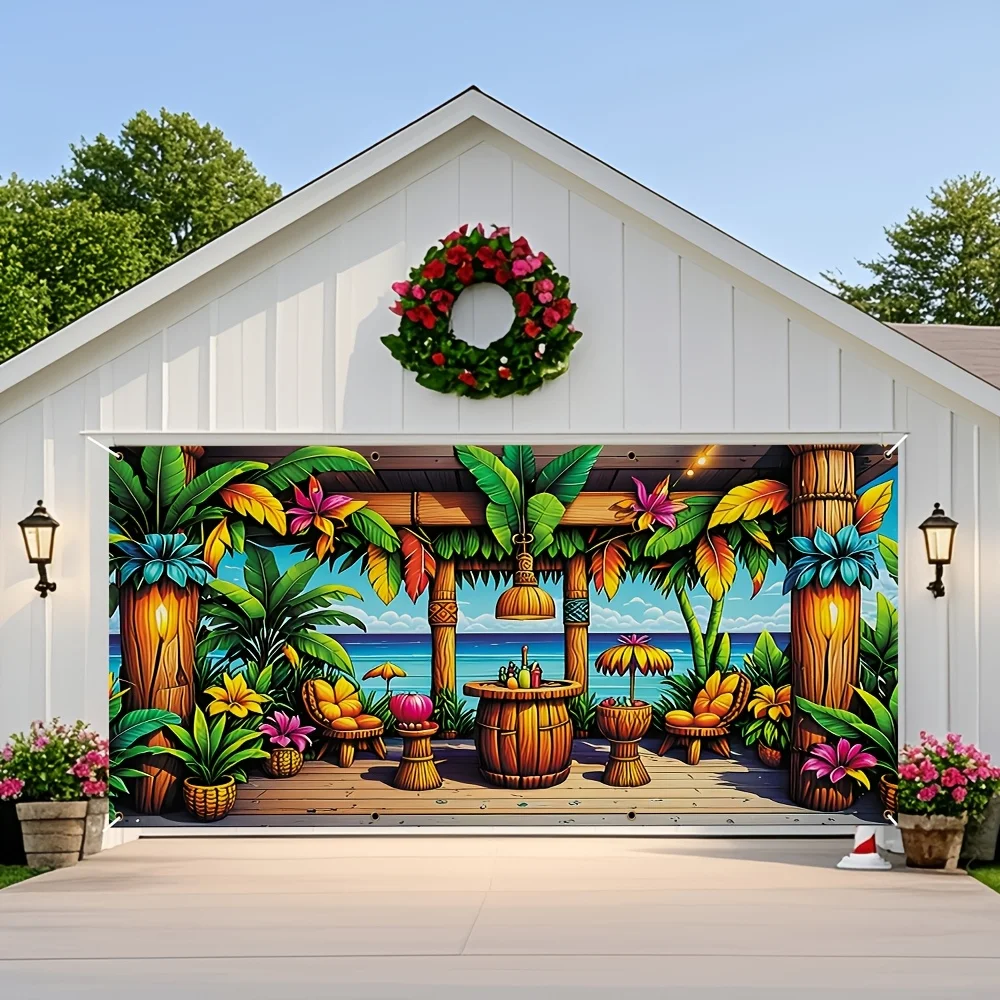 1 2D-Türschild, Türschild für tropische Strandszene, Garage, Polyester, Fotohintergrund für Ostern und Sommerpartys