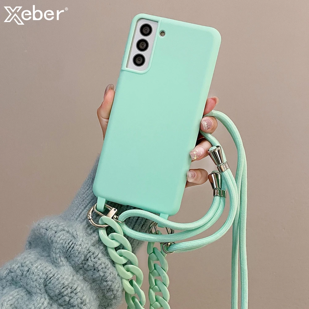 Crossbody Lanyard Acrylic Chain Soft Case For Samsung S24 Ultra S23 Plus S22 S21 S20 Note 20 A54 A14 A73 A53 A13 Silicone Cover