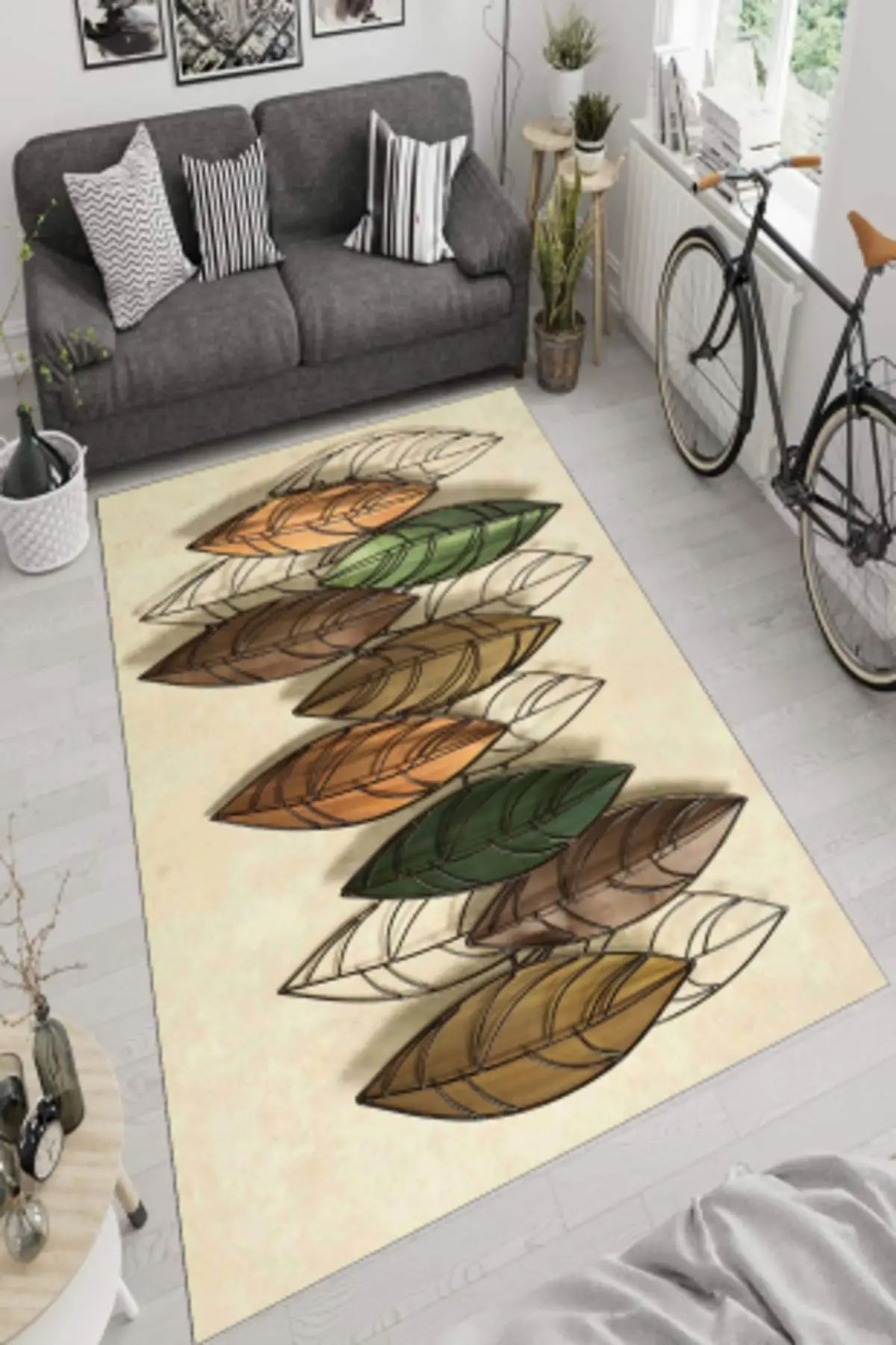 DOLBOVI leaf pattern digital printed non-slip sole washable runner, living room and living room carpet