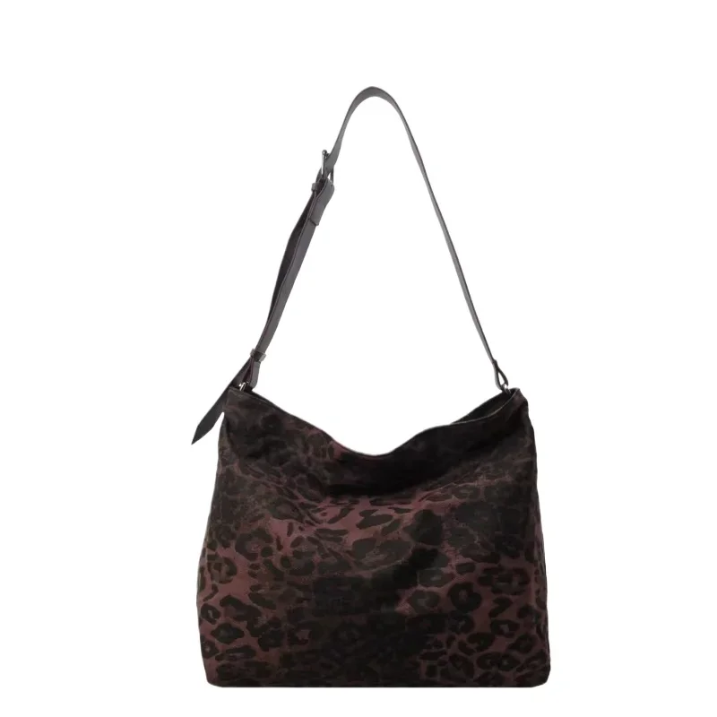 Bolsa de ombro de lona com estampa de leopardo, grande capacidade, 2023, nova bolsa casual crossbody para viagem, versátil, sacola de axila, le paquet tot