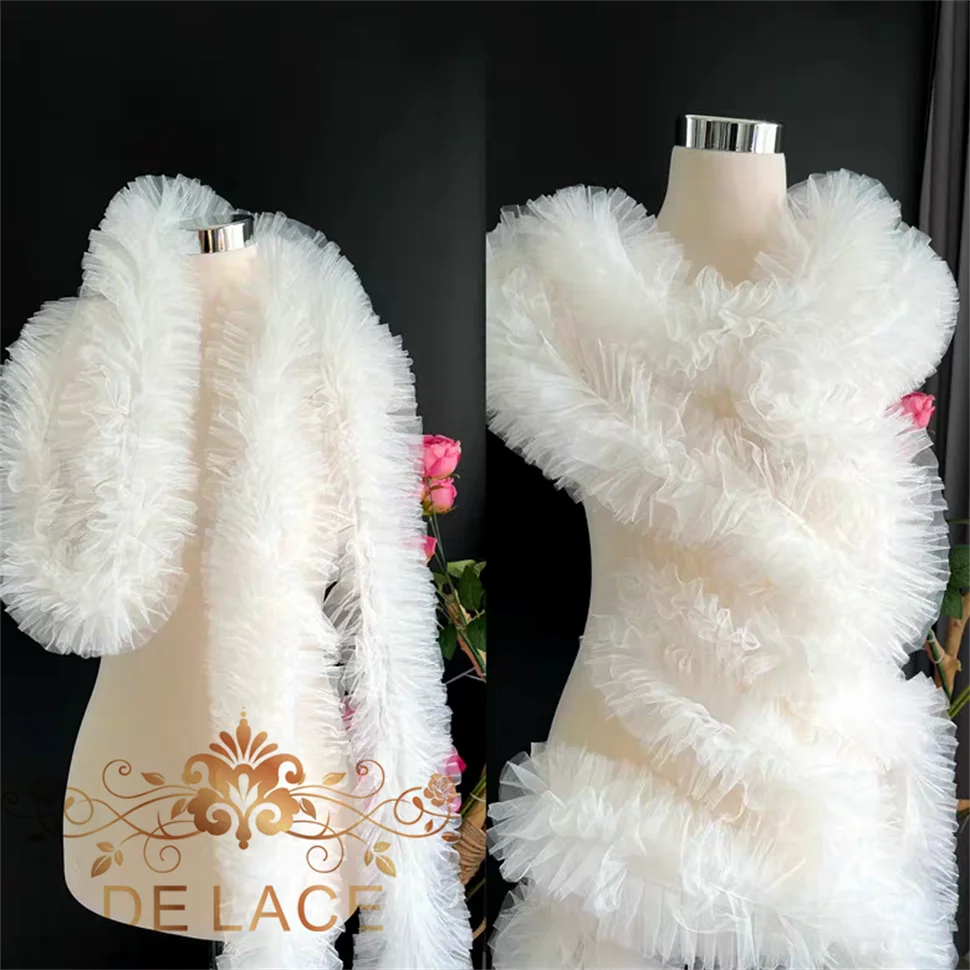 

High Quality Colourful Ruffles Mesh Fluffy Lace Fabric Wedding Dresses Accessories