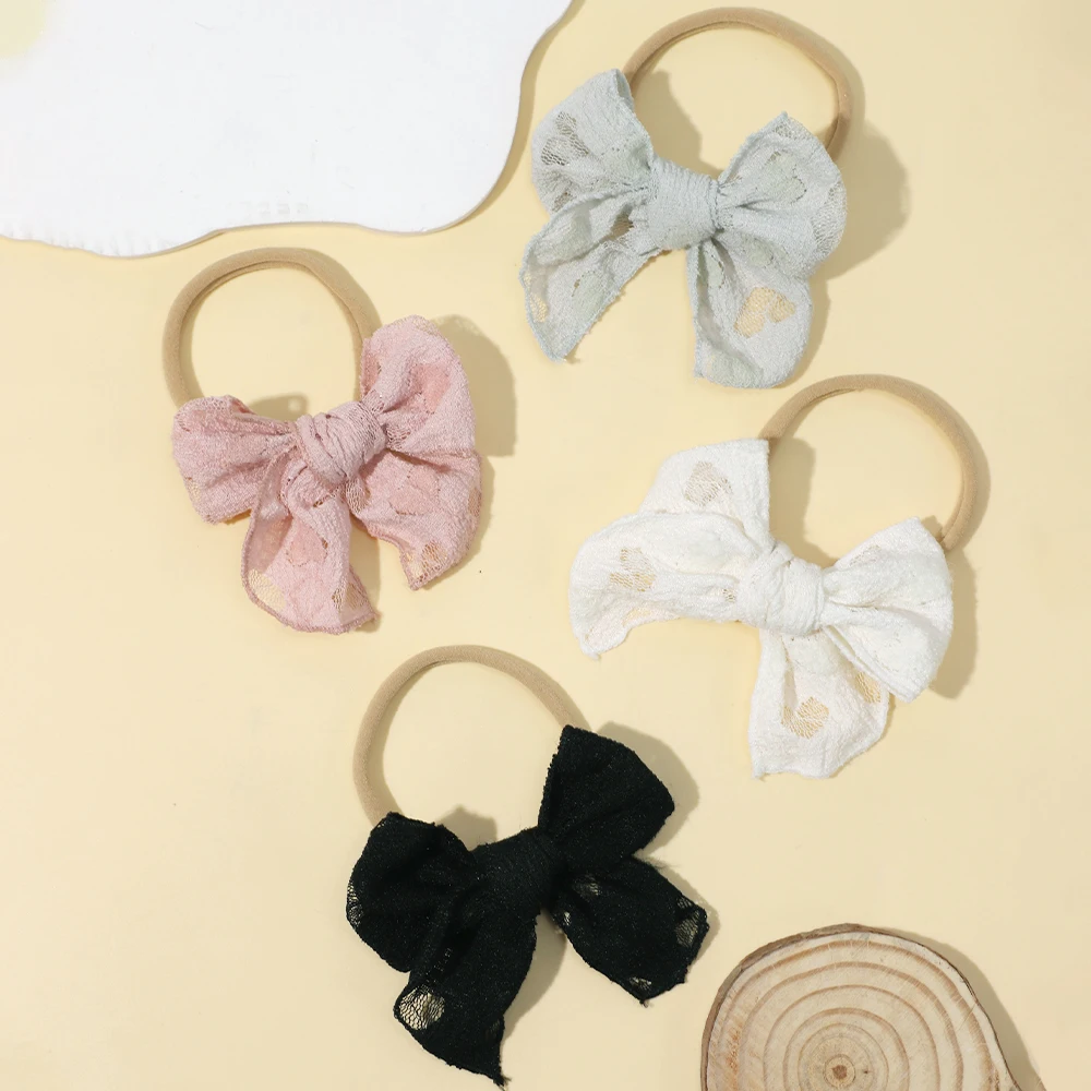 Boutique 3.5" Lace Embroidered Fable bow Nylon Headband Baby Girls Hair Clip Hair Accessories Kids Bowknot Hairpins Kid Barrette