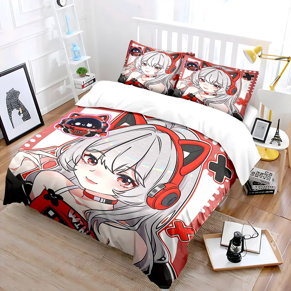 Girl with red cat-ear headphones pattren Bedding Set for Kids Luxury Gift 3pcs Digital Print Comforter Set Soft Comfortable