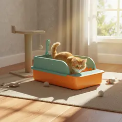 Arenero semicerrado antisalpicaduras para gatos - Lados altos