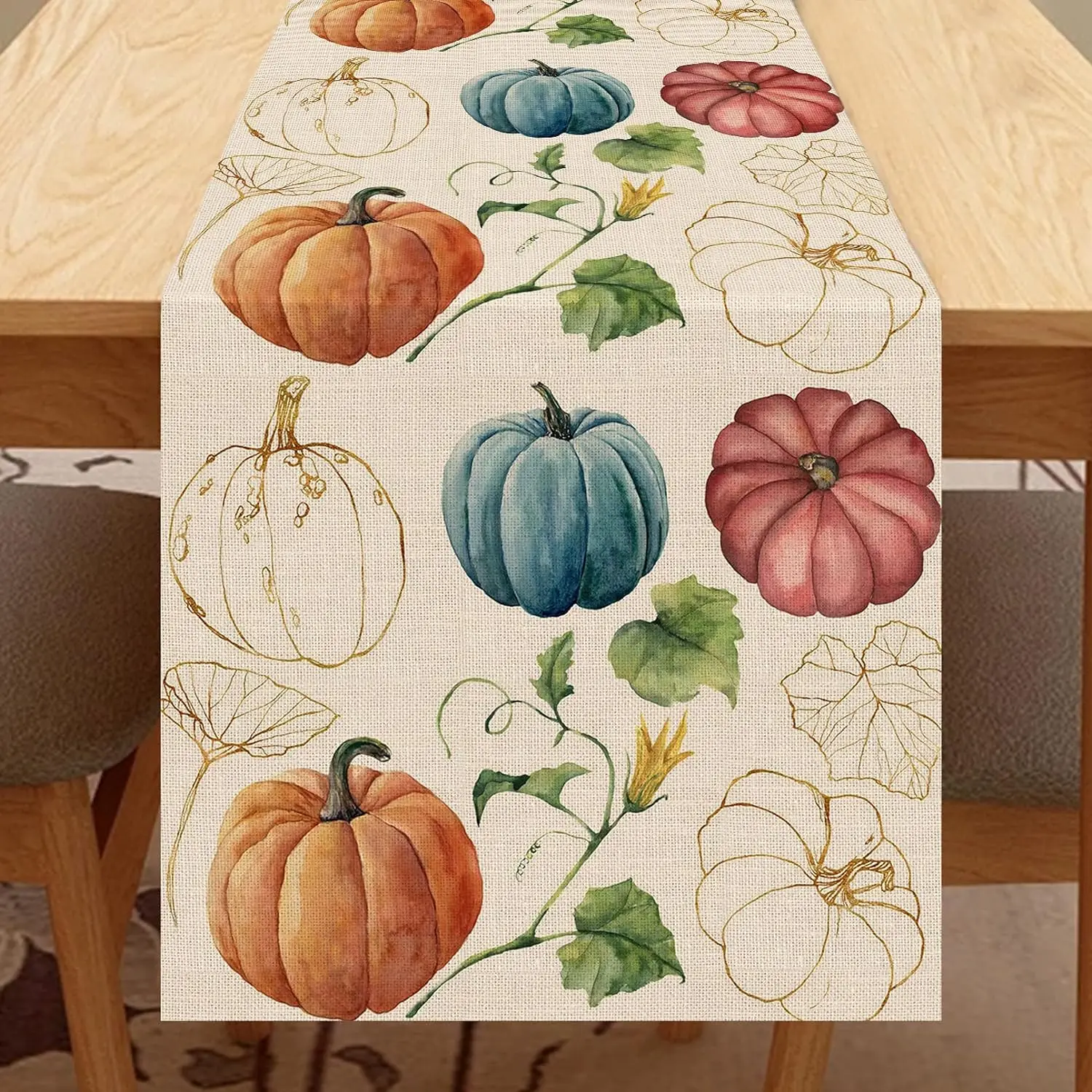 

Fall Pumpkins Linen Table Runners Autumn Thanksgiving Plant Dresser Scarf Table Decor Farmhouse Rustic Party Dining Table Decor