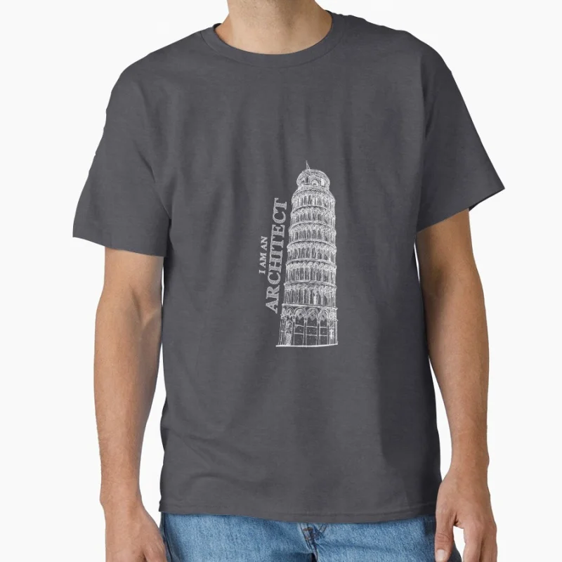 أنا مهندس معماري-برج بيسا رسم مضحك هدية تي شيرت للرجل بلايز كبيرة الحجم ملابس جرافيك 100% قطن طباعة تي شيرت