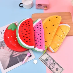 Fruits Pencil Case Kawaii Stationery Watermelon Pencil Pouch Estuches Plush School Supplies Trousse Soft Pencil Cases For Girls