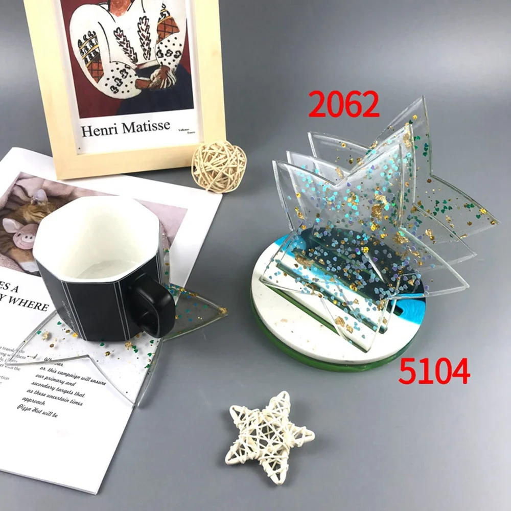 5Pcs Five-Pointed Star Coaster Bracket Silicone Mold DIY Coaster Storage Rack Crystal Epoxy Resin Mold