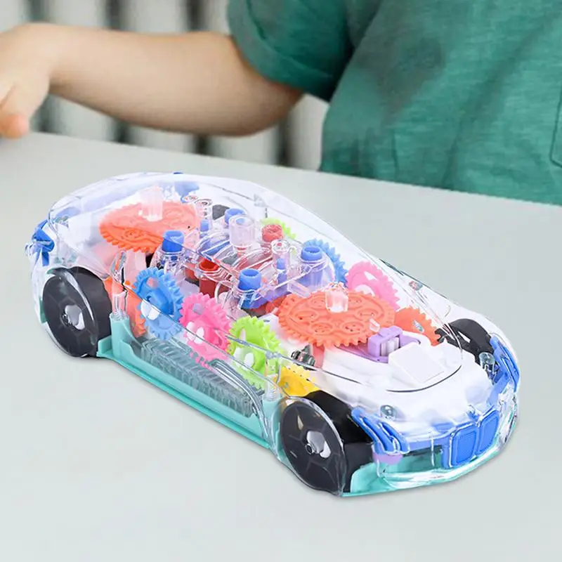 Transparent Sensory Car Electric Transparent Gear Vehicle Interactive Fun Educational Toy With Flashing Lights And Music For