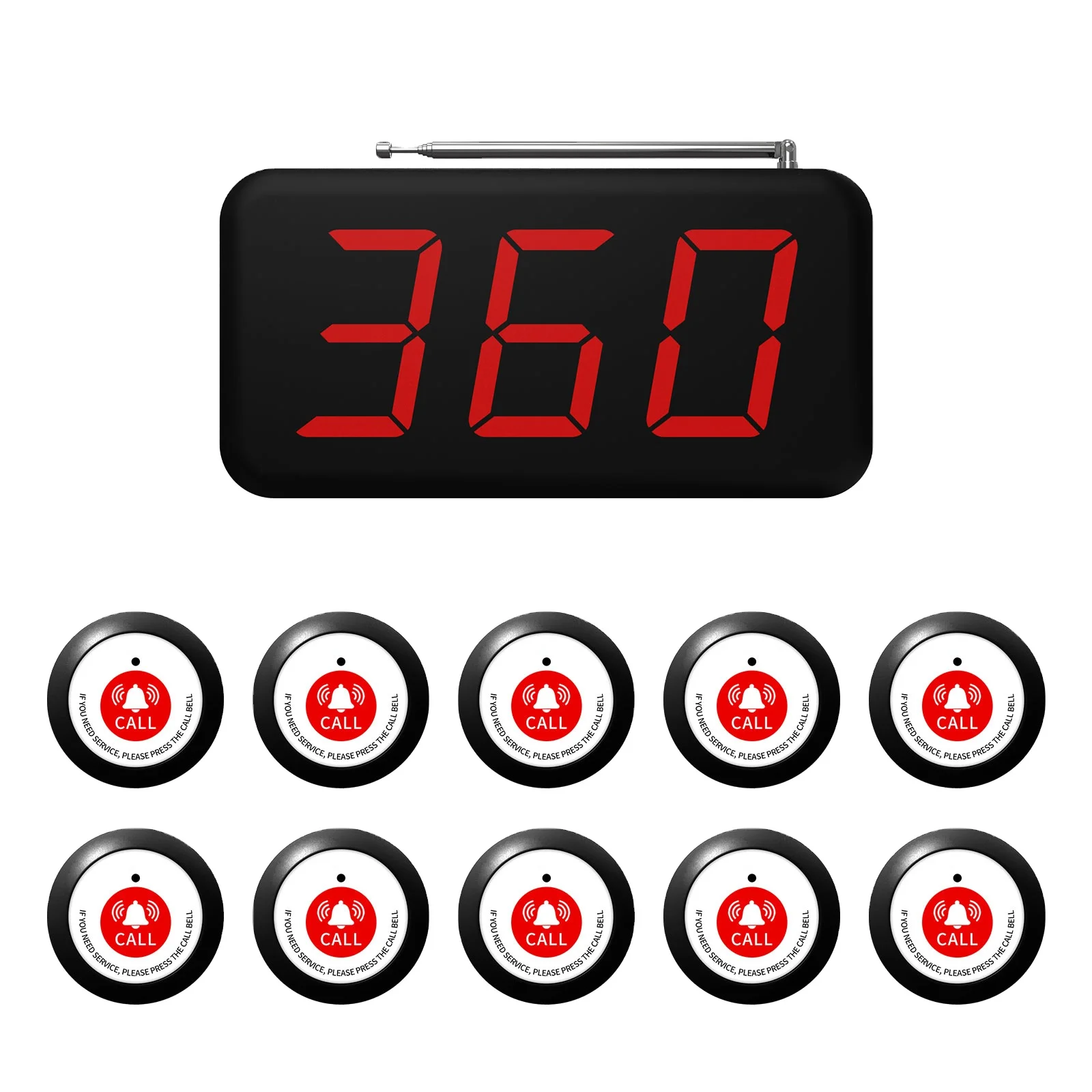 F360 Wireless Restaurant Calling Button Pager System LED Display Board 100m Range Queue Management Service Call System