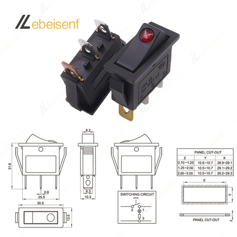10 Pcs KCD3 Rocker Switch ON OFF Red Indicator Light 3 Pin 15A 250V 20A 125V Snap-in Panel Mount Boat Car Marine Power Switch