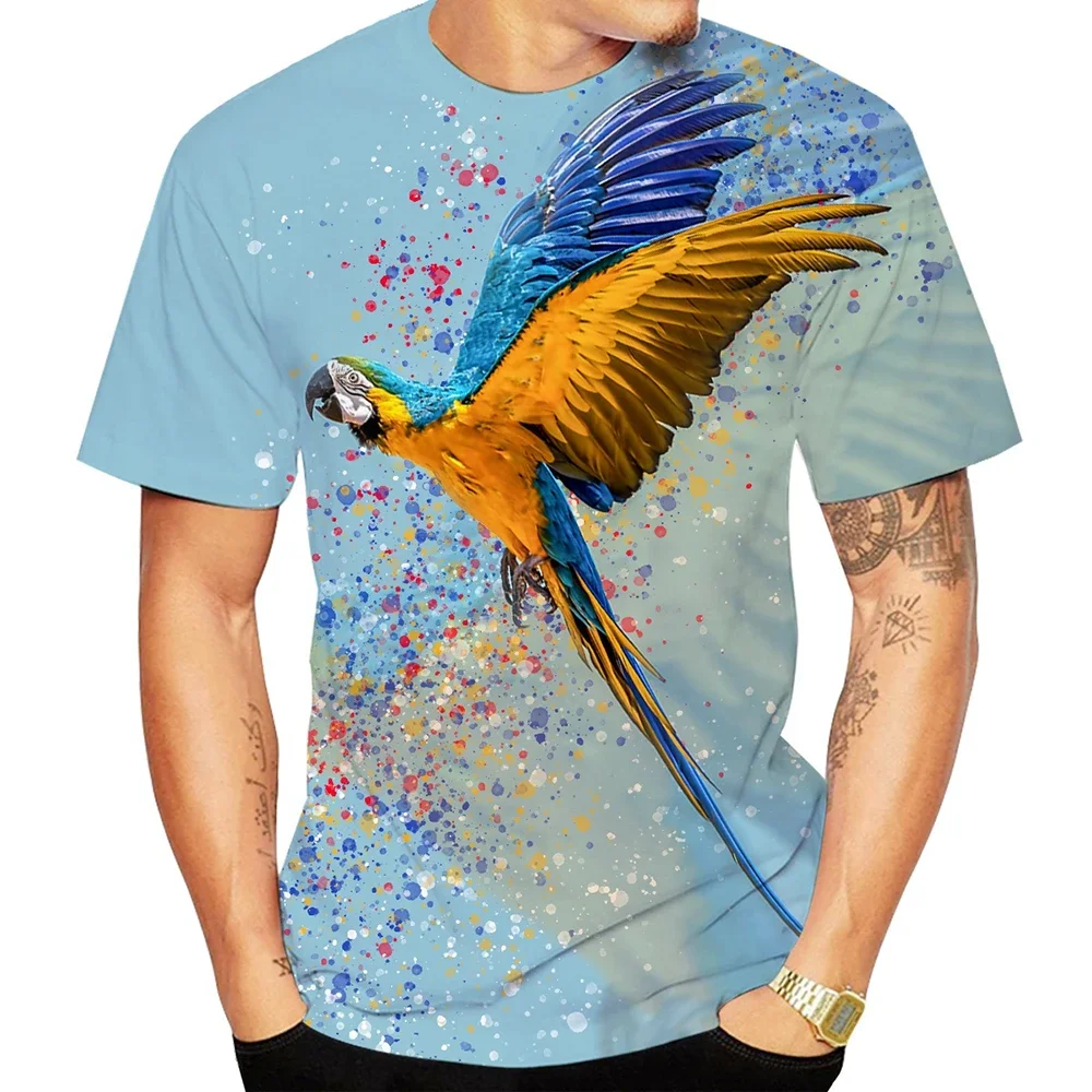 2024 Summer Men Casual 3D Printed Parrot T-shirt Flower Tees Hip Hop Tee Brid 3D Print Cool Tops Unisex Kids T shirt 100-6XL