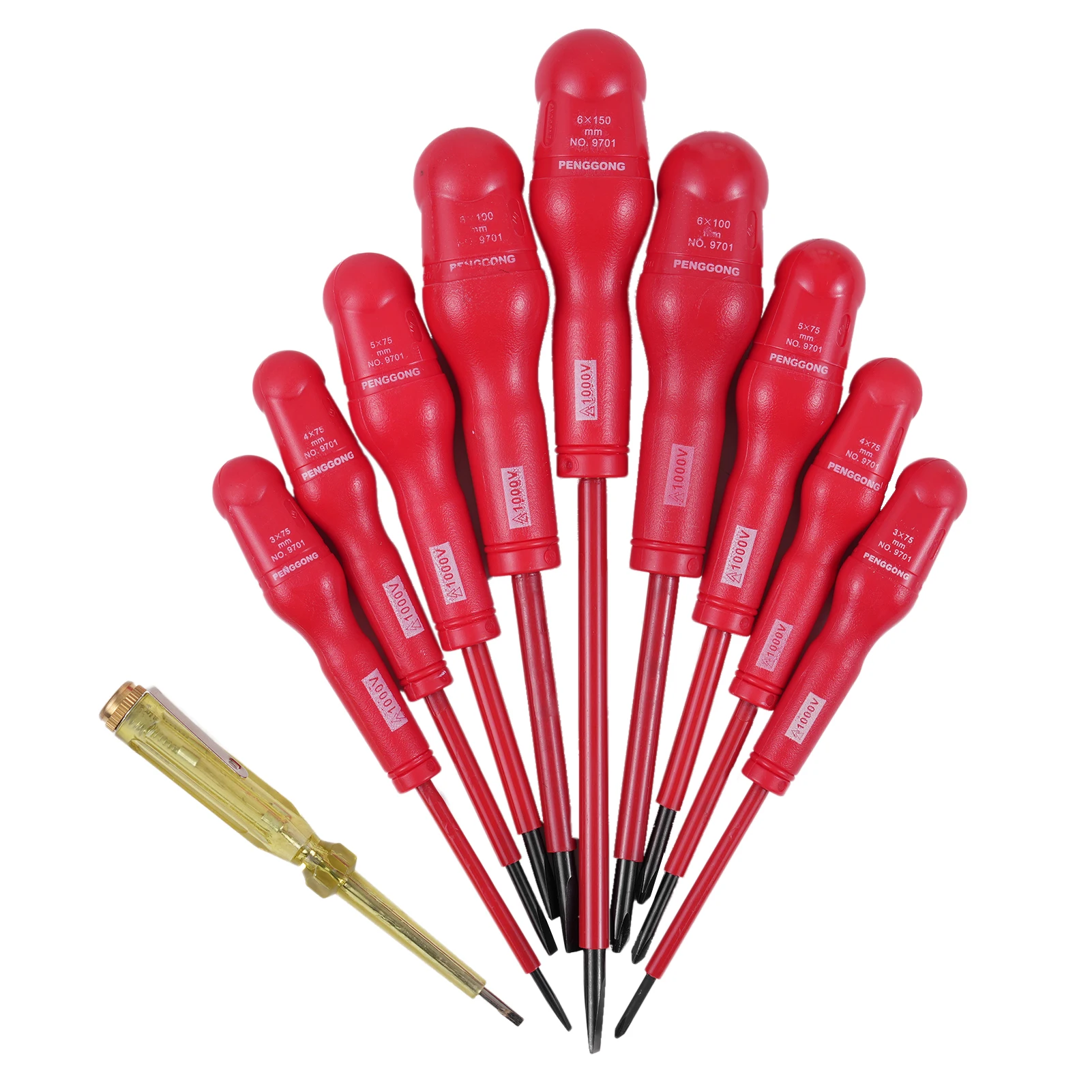 Insulated Screwdriver Set 1000V Insulated Electrician with 4 Phillips and 5 Slotted Non-Slip Handle All-in-One with Test Pencil