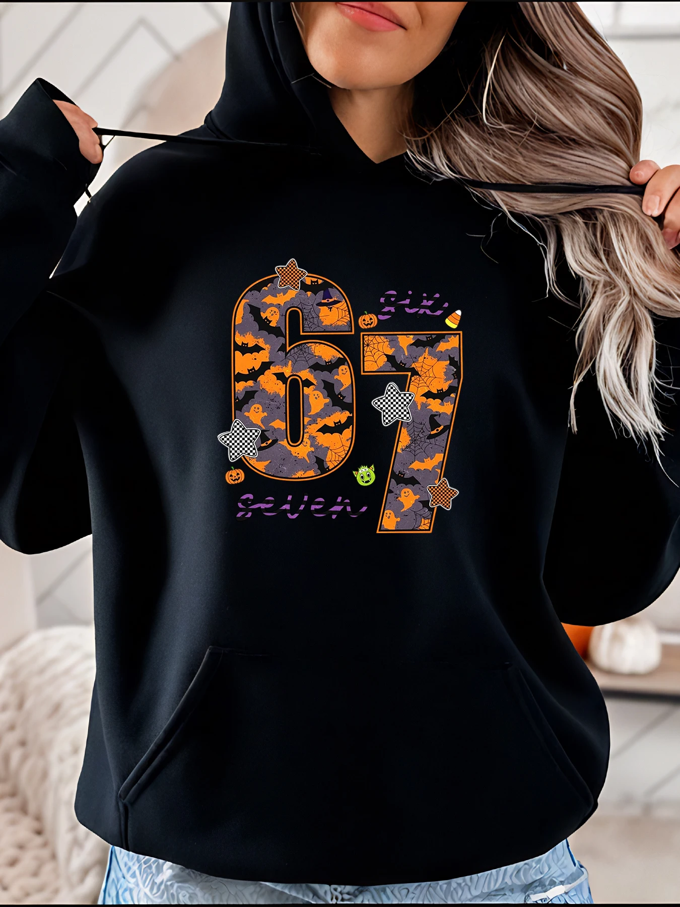 Felpa con cappuccio Halloween 67 numero stampa modello mimetico felpa casual da donna pullover alla moda stagionale autunnale per ragazze