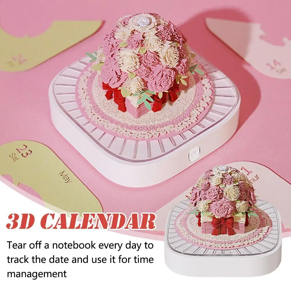 

2026 3D Rose Calendar Memo Pad Creative Tear-Off Notepad Transforms Into Panoramic Paper Art, Unique Desk Decor Gift