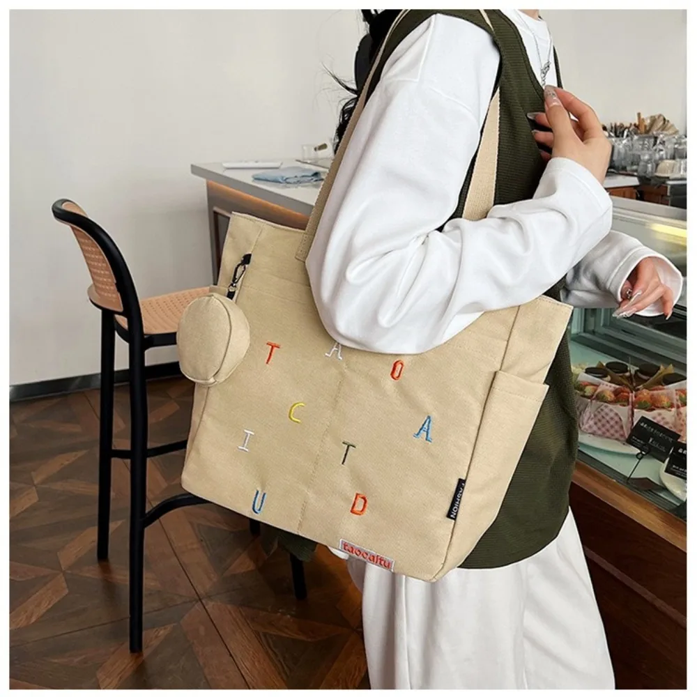 Canvas draagtas met geborduurde letters Mode casual studentenschouderhandtas voor dames