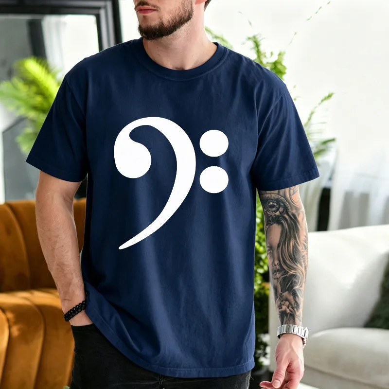 Mens Crew Neck T Shirt Bass Clef Music Note Graphic Tee Music Lover Gift Casual Short Sleeve Tops For Daily Concert Party Wear